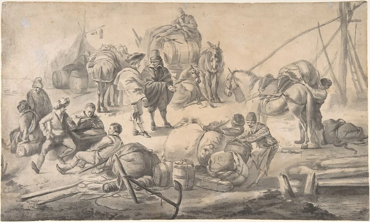 Figures at a Quayside — Johannes Lingelbach