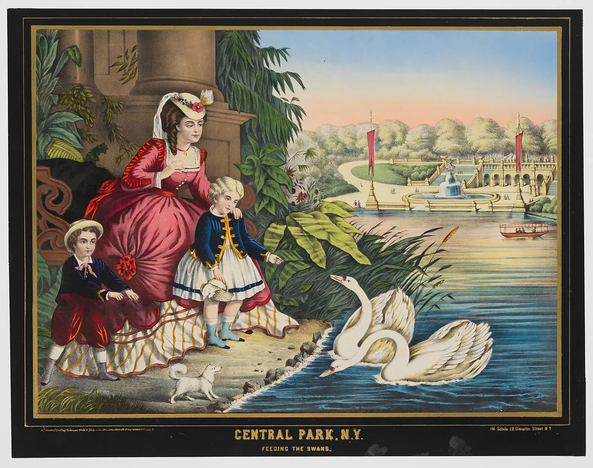 Central Park, New York, Feeding the Swans — George Schlegel, New York|Henry Schile
