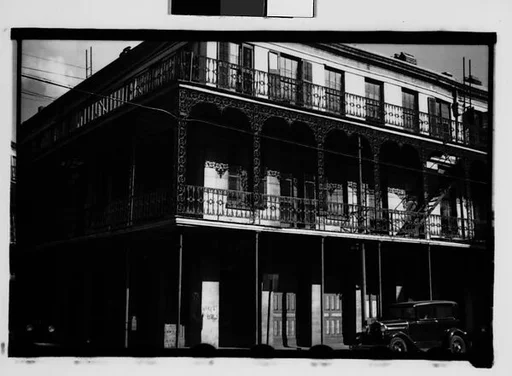 [Cast-Iron Balconied Houses with Parked Car, Mobile, Alabama]