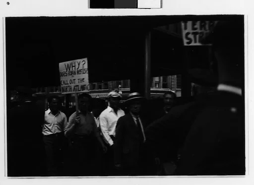 [Two 35mm Film Frames: Picket Line on Waterfront, New York City]