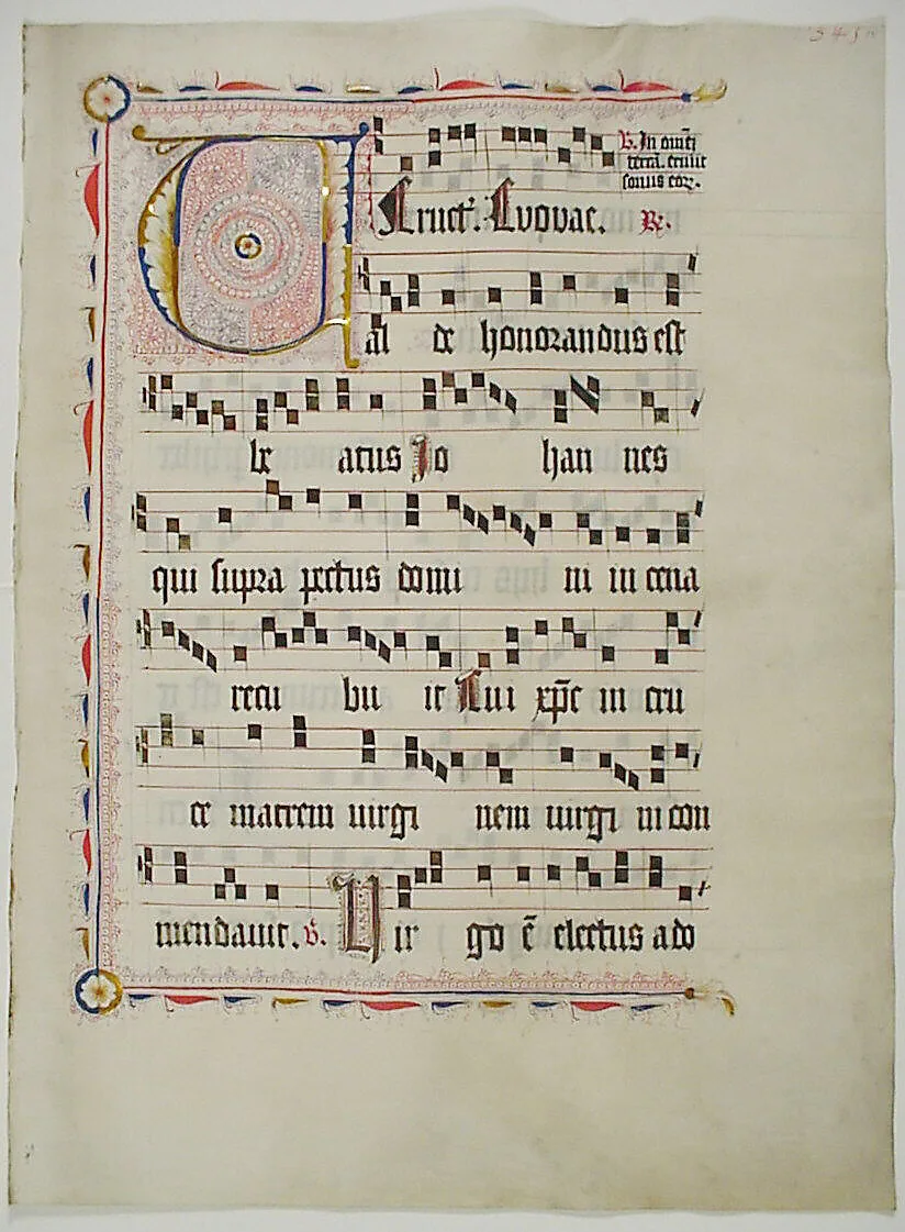 Manuscript Leaf with Initial V, from an Antiphonary — Unknown