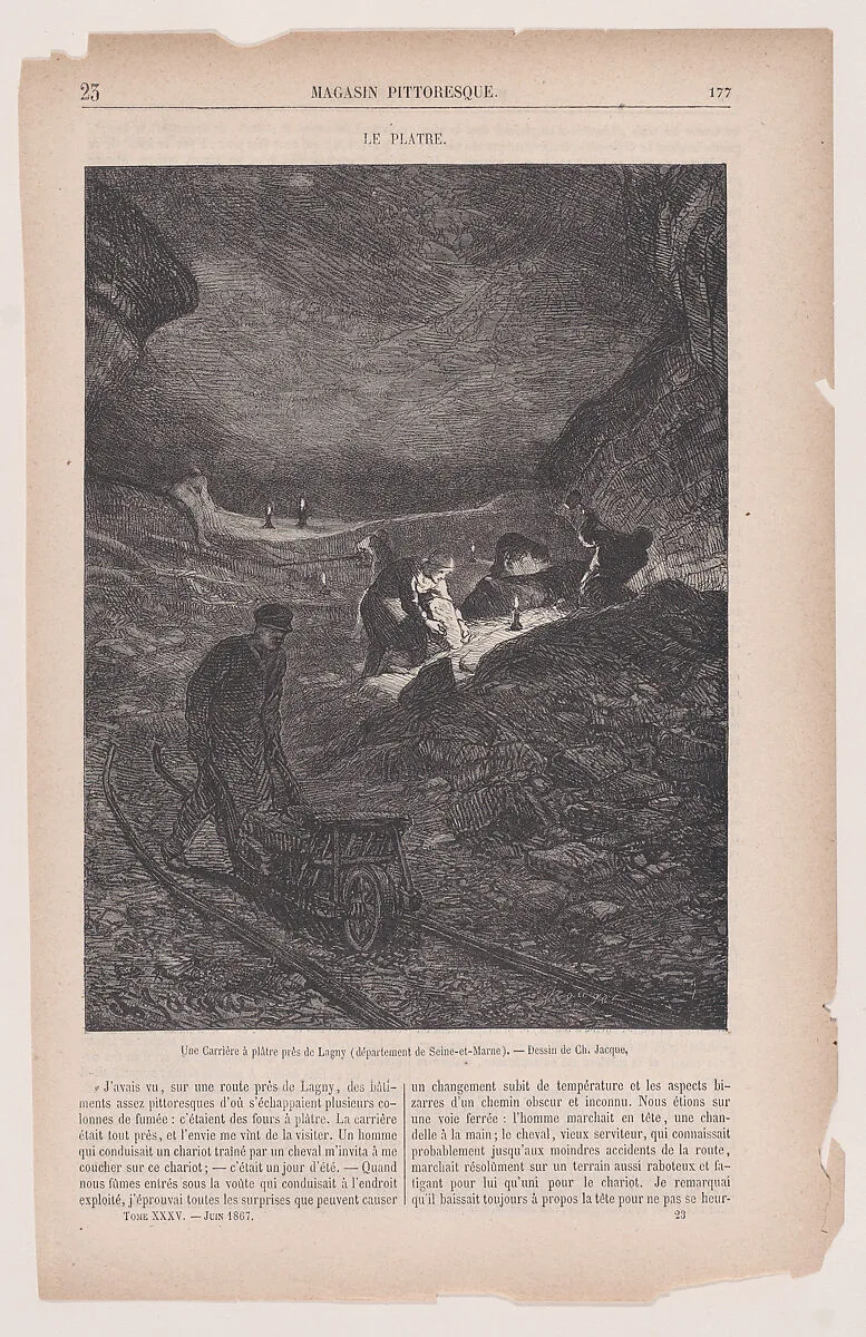 Une Carrière à plâtre près de Lagny (département de Seine-et-Marne); from Magasin Pittoresque — François Rouget|Charles Jacque