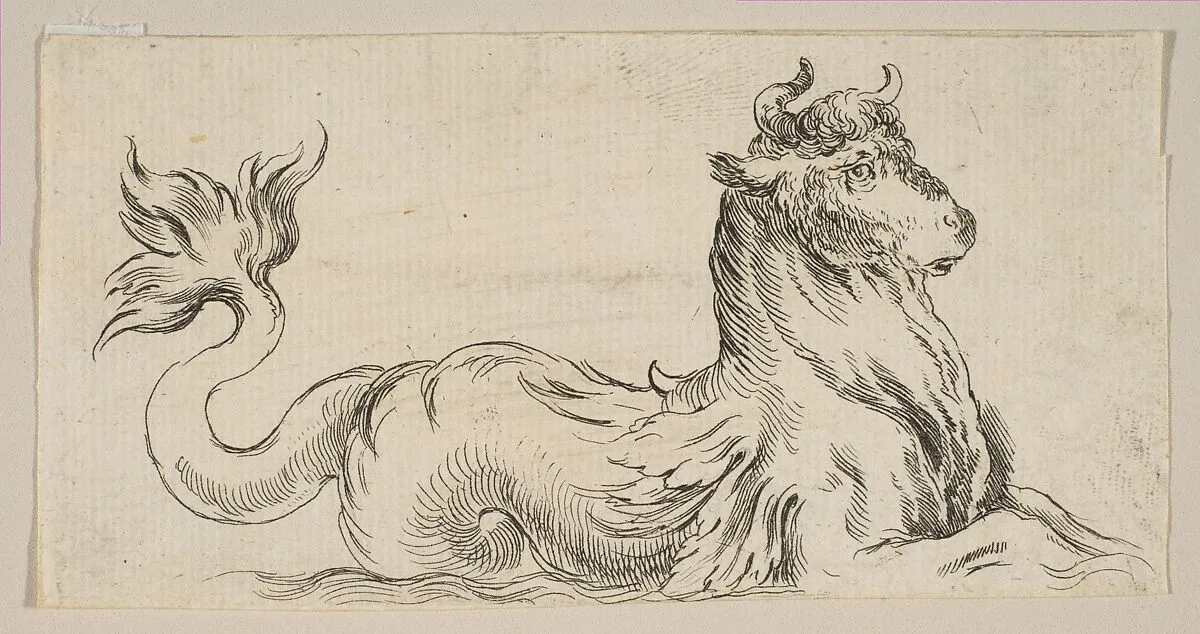 Plate 9: Marine Bull, from "Various figures and doodles" (Diverses figures et griffonnemens) — Stefano della Bella