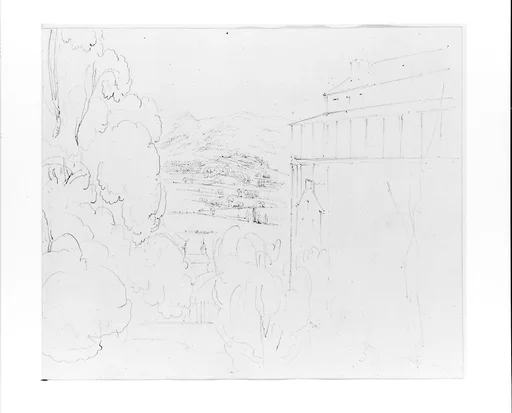 View of the Valley, from Between Trees and Mountain House (from Sketchbook)