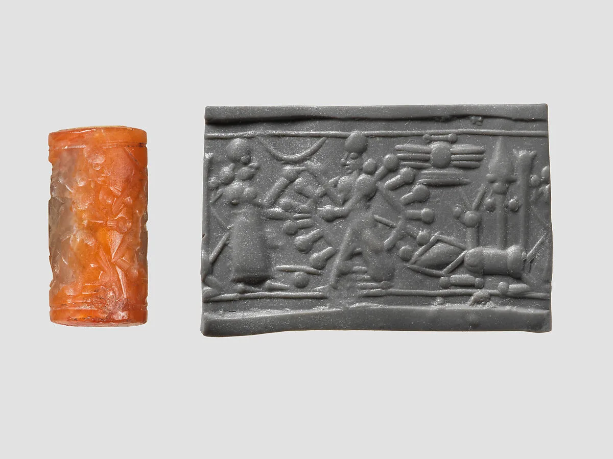 Cylinder seal with cultic scene — Unknown