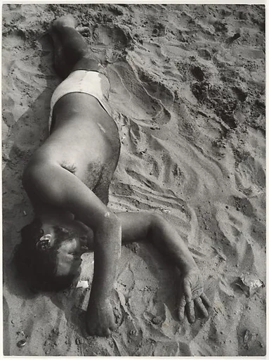 [Man in White Swim Suit Sleeping on Beach, Coney Island, New York City]