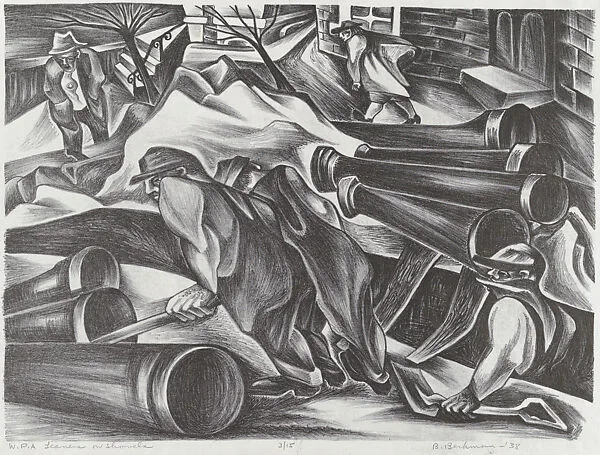 W.P.A. Leaners on Shovels — Bernece Berkman-Hunter