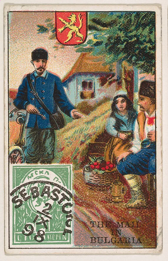 The Mail in Bulgaria, bakery card from the Stamps and Mail Carriers of All Nations series (D73), issued by the Rochester Baking Company — Rochester Baking Company