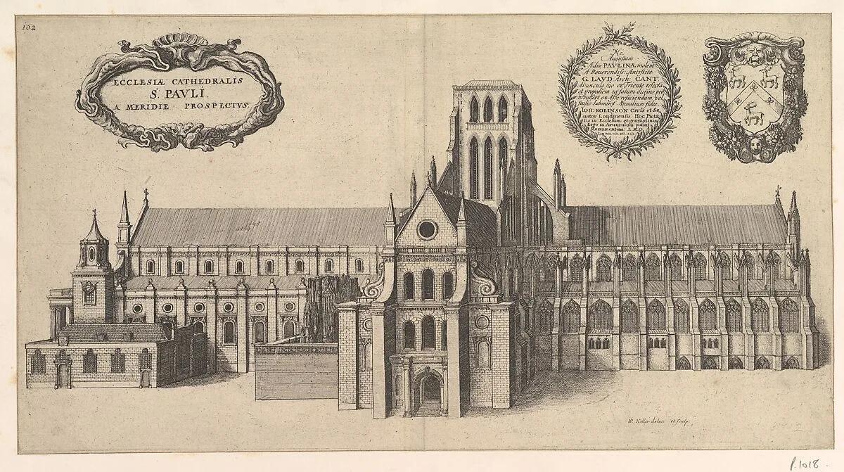 Saint Paul's, South side (Ecclesiae Cathedralis St. Pauli, A Meridi Prospectus) (from William Dugdale, "The History of St. Paul's Catherdral in London," 1658) — Wenceslaus Hollar|Sir William Dugdale