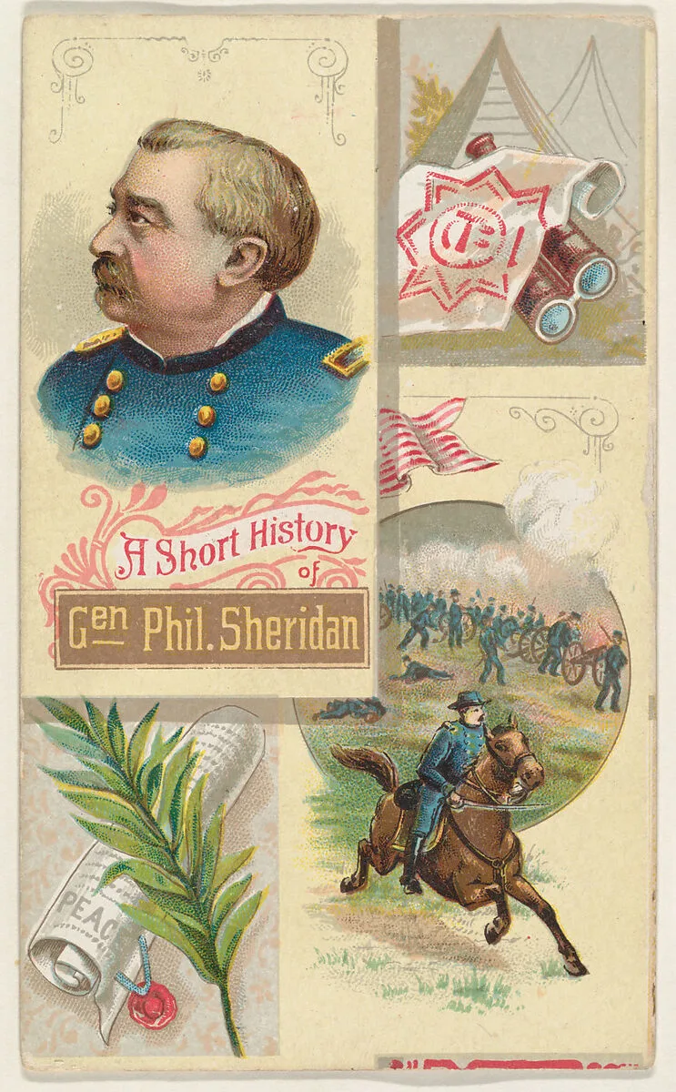 A Short History of General Philip Sheridan, from the Histories of Generals series (N114) issued by W. Duke, Sons & Co. to promote Honest Long Cut Smoking and Chewing Tobacco — W. Duke, Sons & Co.|Knapp & Company