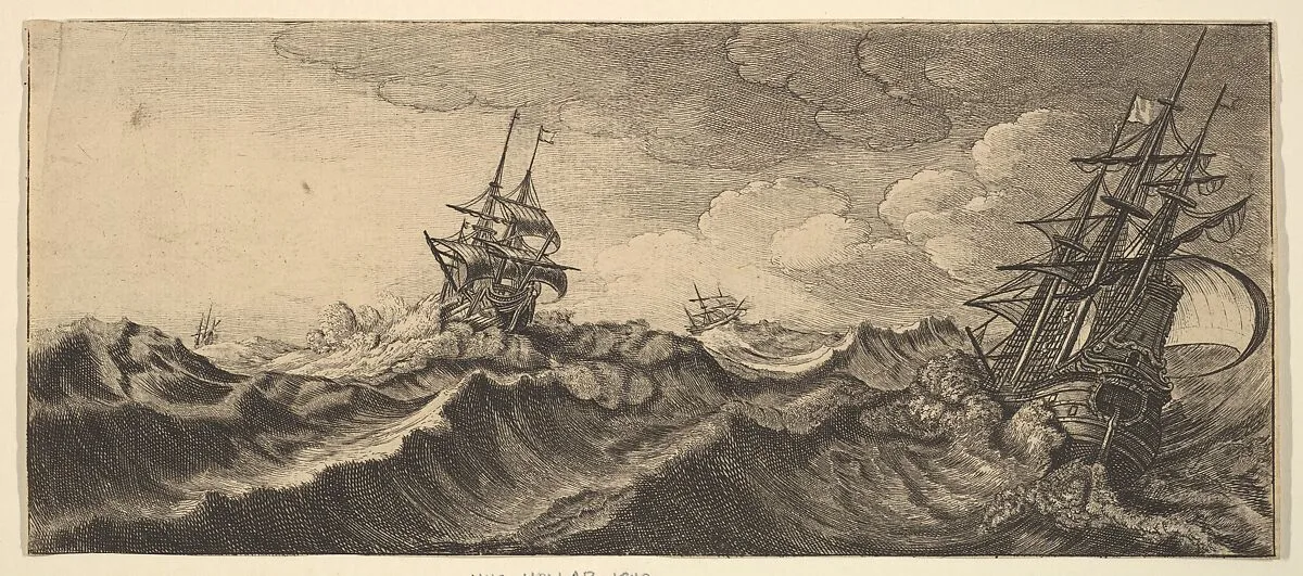 Warship in the Trough of a Wave — Wenceslaus Hollar