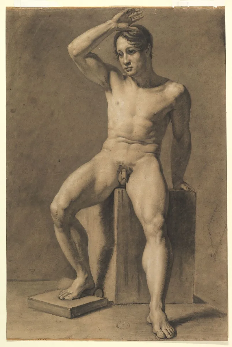 Seated Male Nude; verso, Male Nude Walking — Anselm Feuerbach