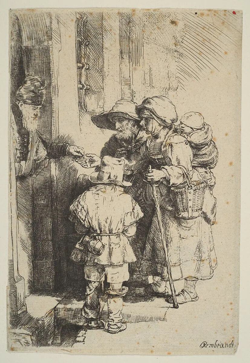 Beggars Receiving Alms at the Door of a House — Rembrandt (Rembrandt van Rijn)