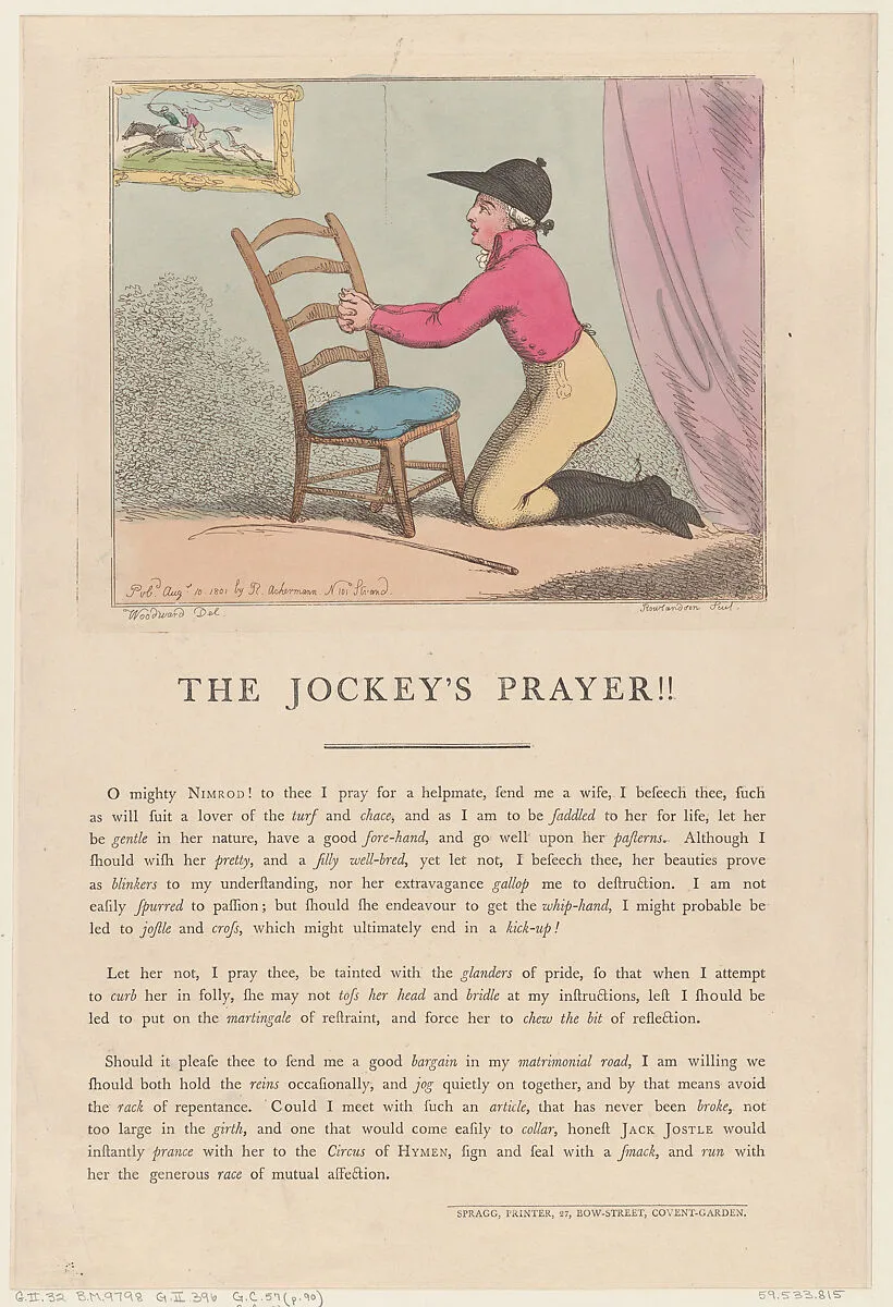 The Jockey's Prayer!! — Thomas Rowlandson|Edward Spragg|George Murgatroyd Woodward