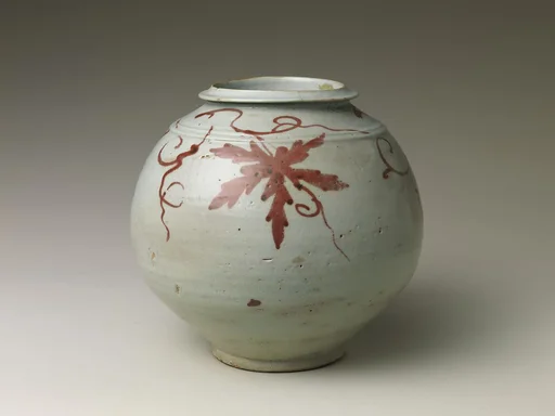 백자 동화 포도 무늬 항아리 조선|白磁銅畫葡萄文壺 朝鮮|Jar with grapevine decoration