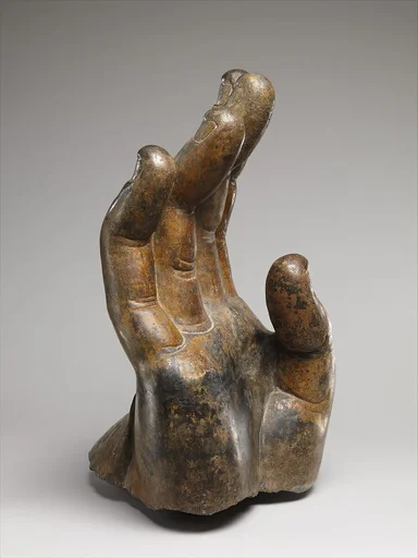 北齊 彩繪塗金石雕佛手|Right hand of Buddha