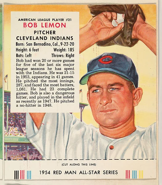 Bob Lemon, from the Major League All Stars series (T234), issued by Red Man Chewing Tobacco — Red Man Chewing Tobacco