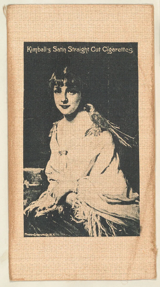 Seated woman with bird on shoulder (on brown silk), from the Girl Art Subjects series (N193) issued by Wm. S. Kimball & Co. — The Photo-Gravure Company|William S. Kimball & Company