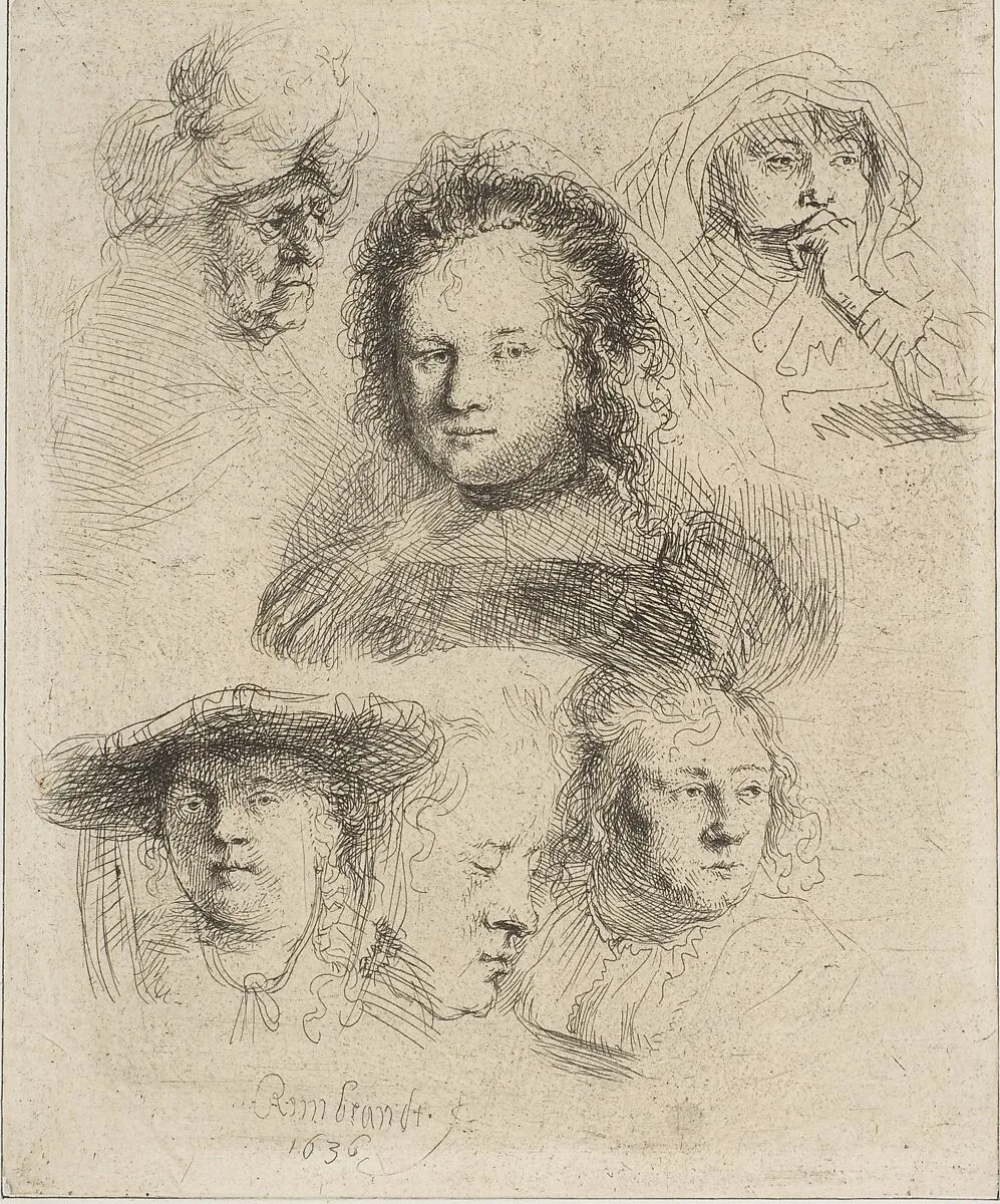 Rembrandt's Wife and Five Other Heads — Rembrandt (Rembrandt van Rijn)