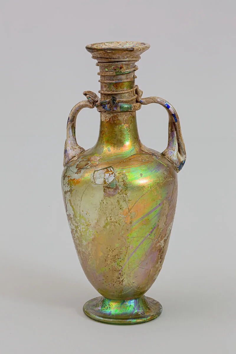Glass two-handled bottle — Unknown