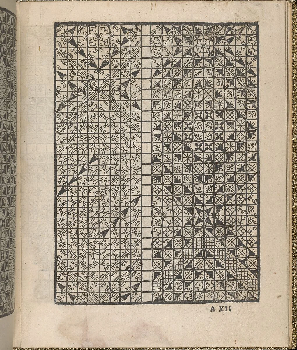 Giardineto novo di punti tagliati et gropposi per exercitio & ornamento delle donne (Venice 1554), page 7 (recto) — Lloyd, Wallis & Lloyd|Matteo Pagano
