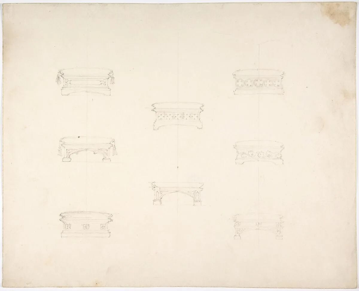 Design for Eight Gothic Footstools — Anonymous, British, 19th century