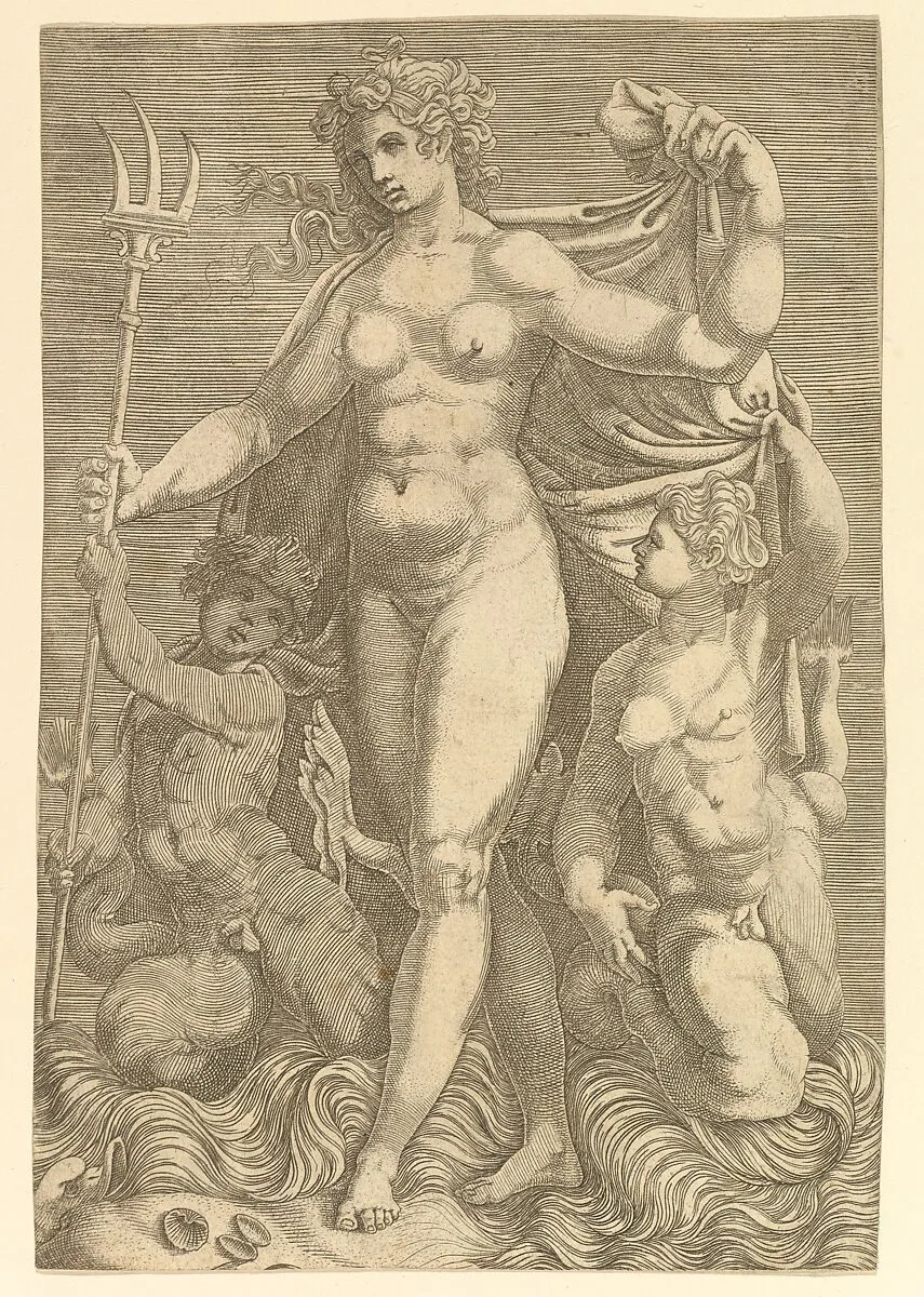 Thetis Standing with Two Tritons — Giorgio Ghisi|Perino del Vaga (Pietro Buonaccorsi)|Anonymous, Italian?, 16th century