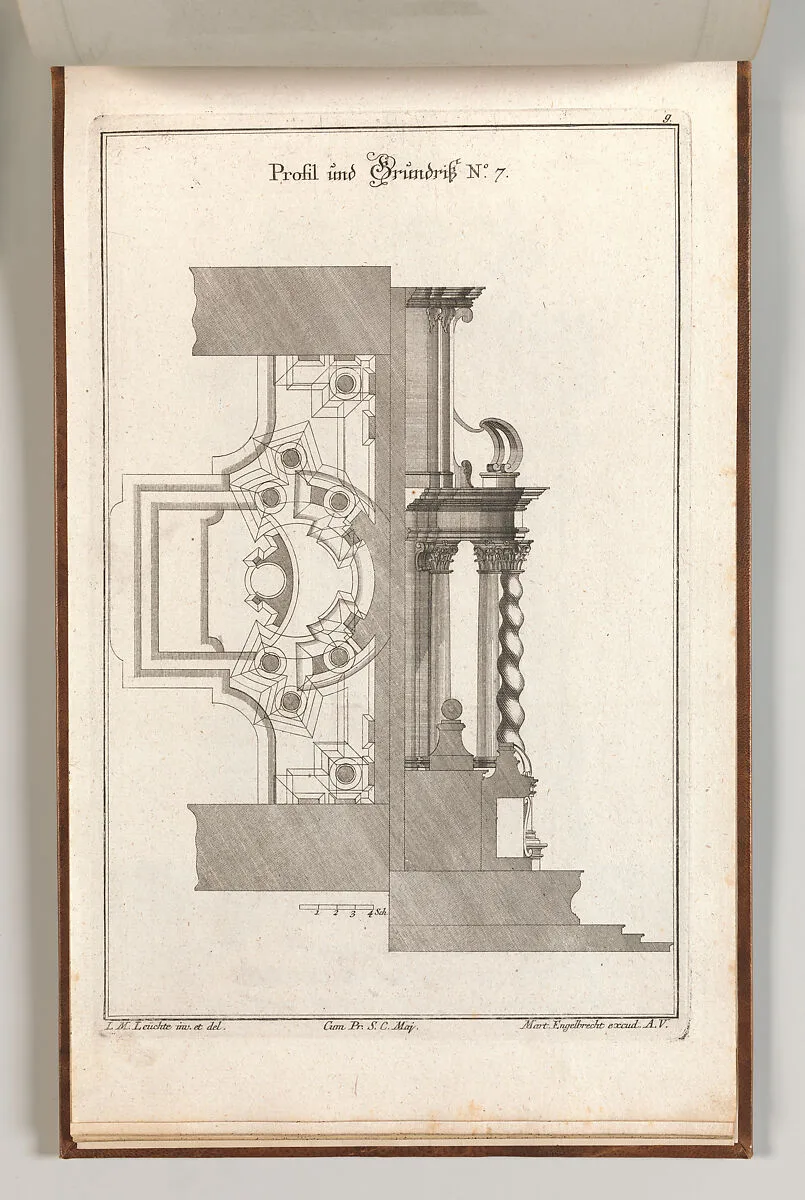 Floorplan and Side View of an Altar, Plate g (2) from 'Unterschiedliche Neu Inventierte Altäre mit darzu gehörigen Profillen u. Grundrißen.' — Johann Michael Leüchte|Martin Engelbrecht