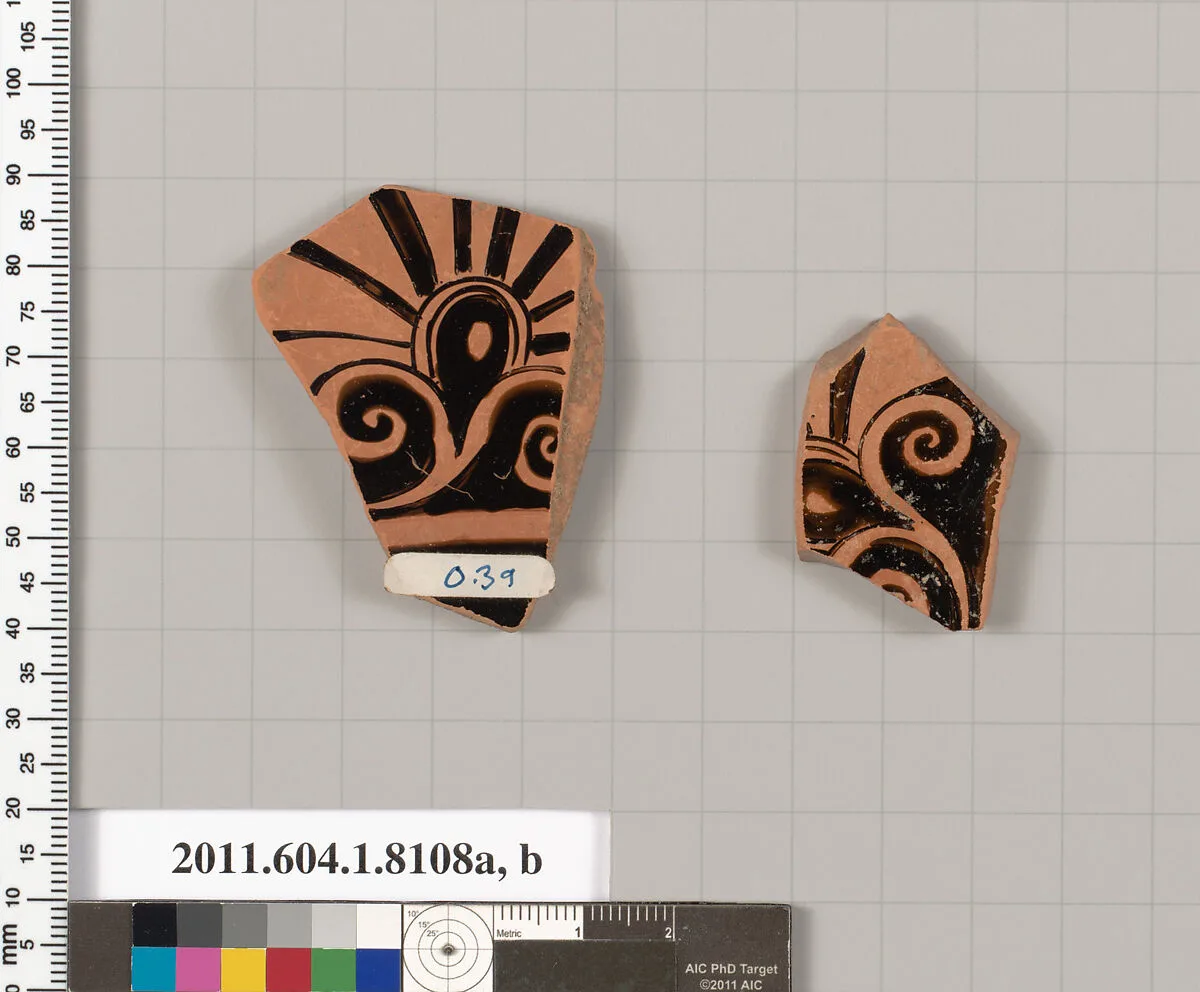 Terracotta fragments of a kylix (drinking cup) — Epeleios Painter