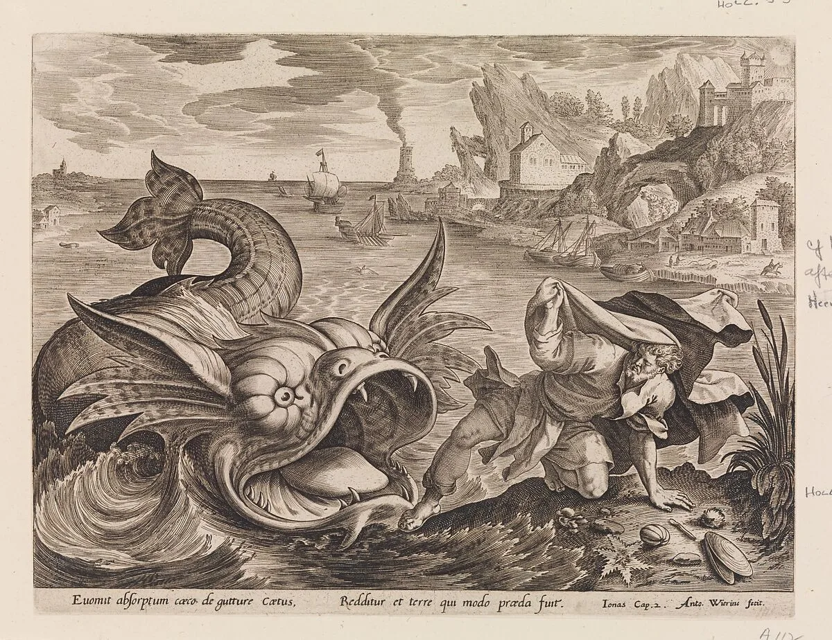Jonah Cast on Shore by the Fish — Antonius Wierix, II|Hieronymus (Jerome) Wierix|Maerten de Vos