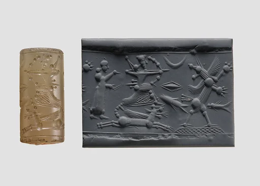 Cylinder seal with mythological contest scene