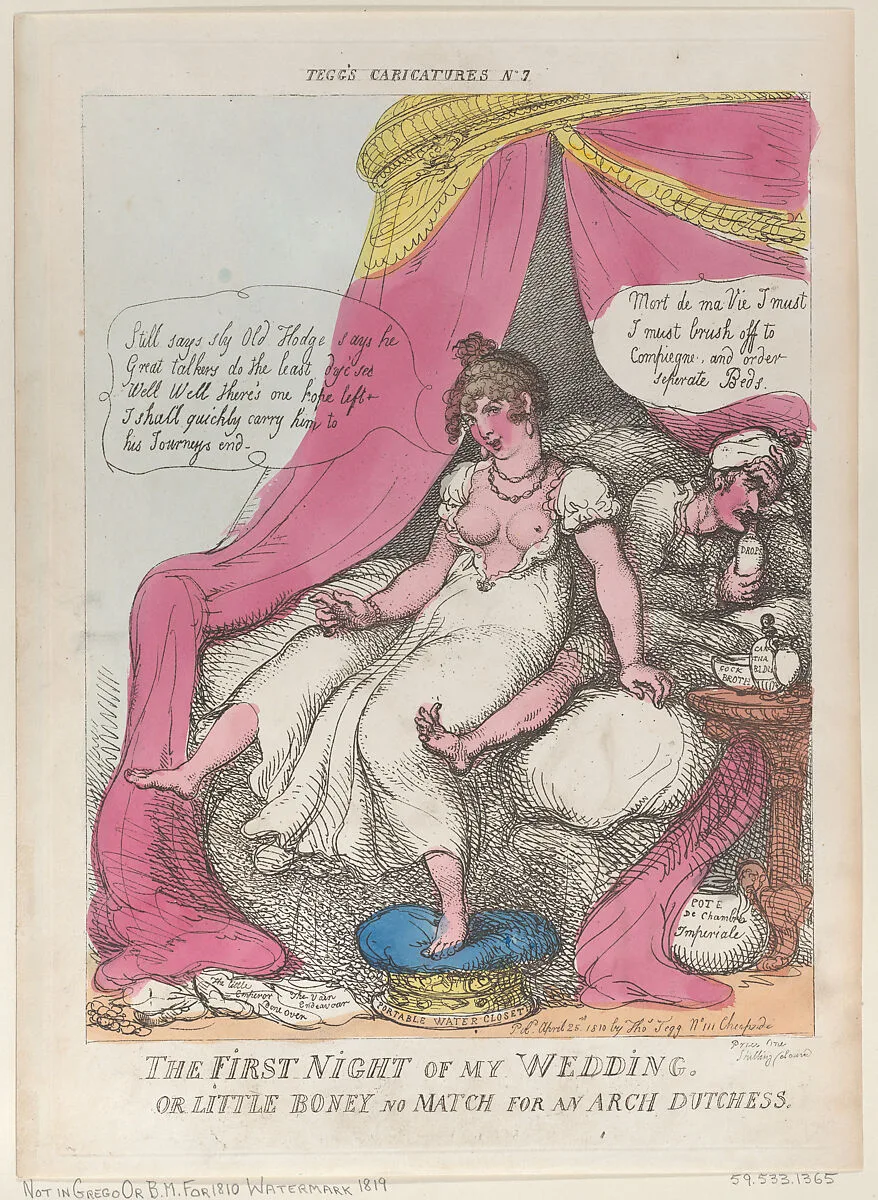 The First Night of My Wedding, or Little Boney No Match For an Arch Dutchess — Thomas Tegg|Thomas Rowlandson