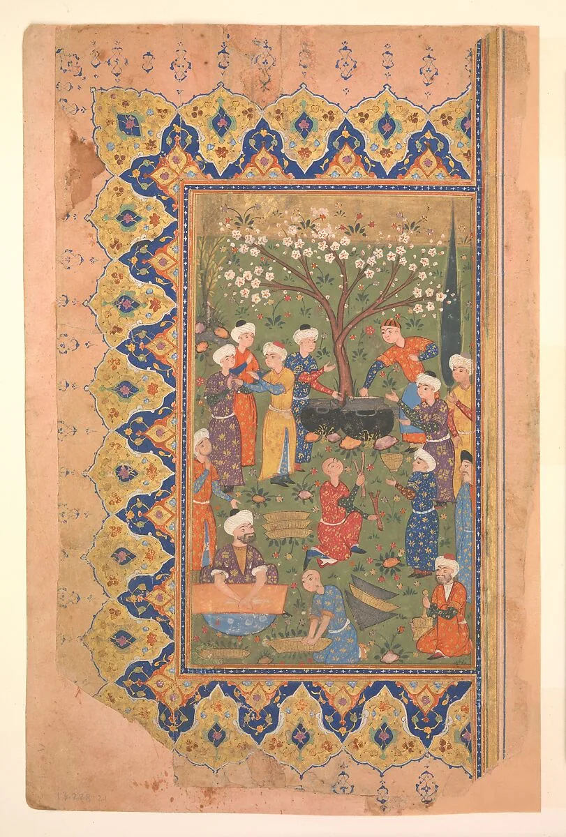 "Preparation For a Noon-Day Meal," Folio from a Divan (Collected Works) of Mir 'Ali Shir Nava'i — Qasim 'Ali of Shiraz|Mir 'Ali Shir Nava'i