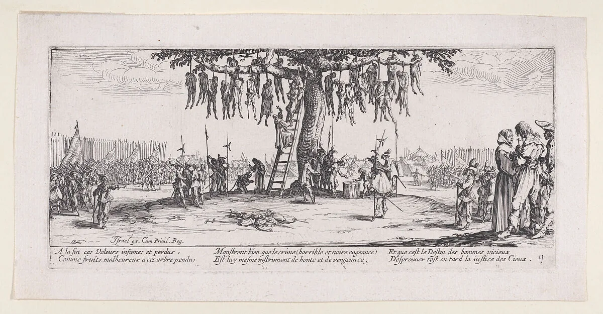 La Pendaison (The Hanging), from Les Misères et les Mal-Heures de la Guerre (The Miseries and Misfortunes of War), plate 11 — Jacques Callot|Israël Henriet