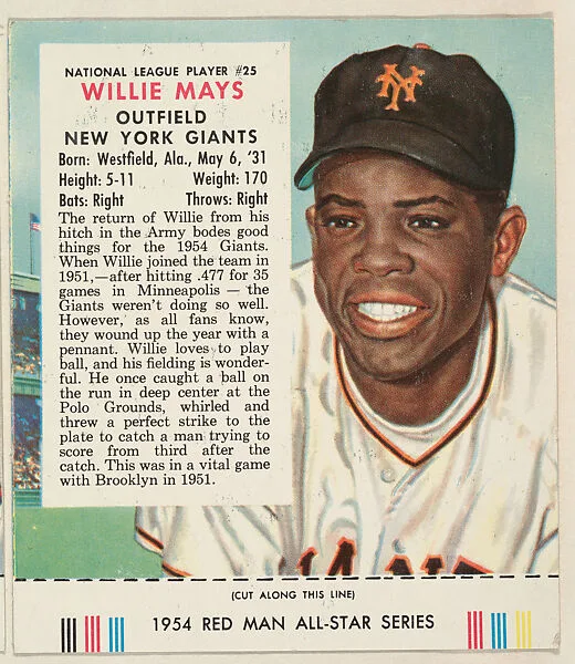 WIllie Mays, from the Major League All Stars series (T234), issued by Red Man Chewing Tobacco — Red Man Chewing Tobacco