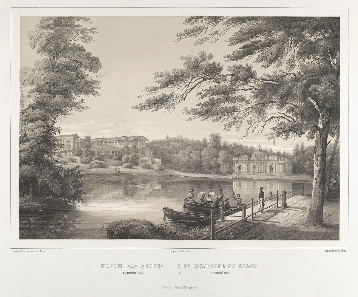 La Colonnade du Palais a Tzarskoé-Sélo, from the series Vues pittoresques des palais & jardins impériaux aux environs de St. Petersbourg — C. Schultz|J. Meyer|Lemercier|J. Velten