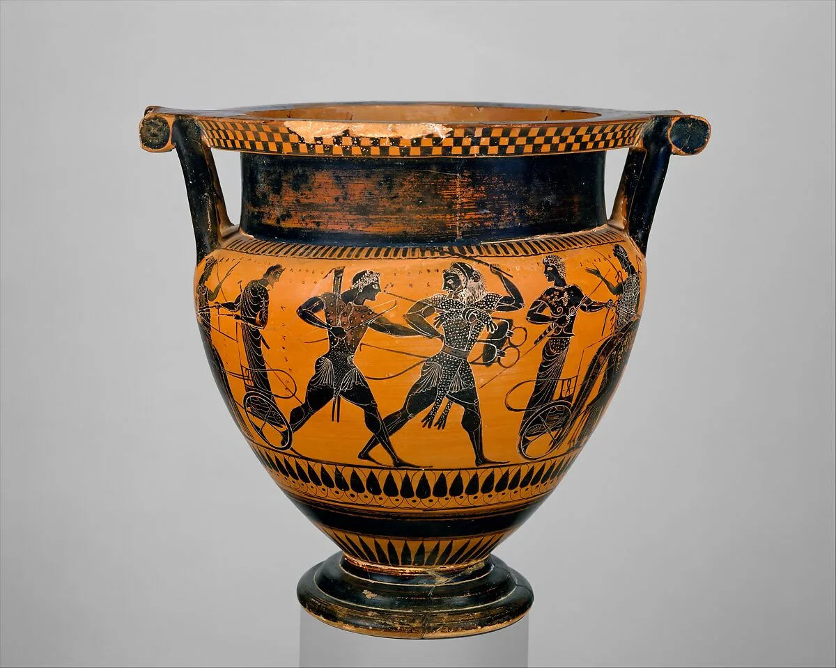 Terracotta column-krater (bowl for mixing wine and water) — Lykomedes Painter