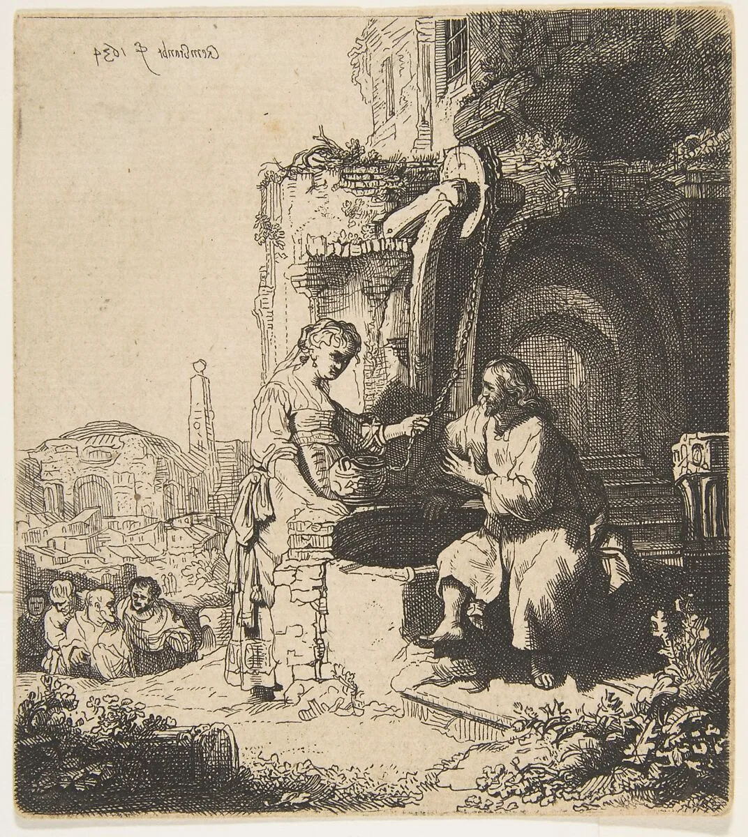 Christ and the Woman of Samaria among Ruins (reverse copy) — William James Smith|Rembrandt (Rembrandt van Rijn)