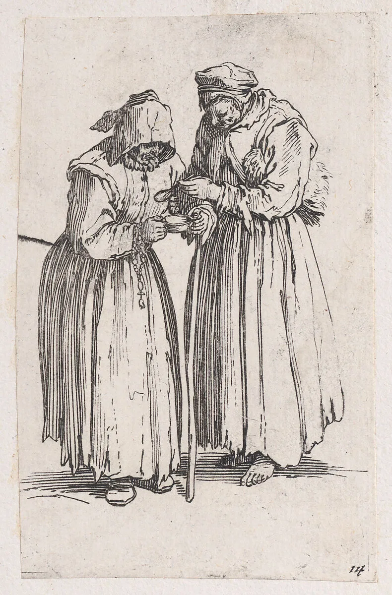 Reverse Copy of Les Deux Mendiantes (The Two Female Beggars), from Les Gueux suite appelée aussi Les Mendiants, Les Baroni, ou Les Barons (The Beggars, also called the Barons) — Jacques Callot|Anonymous