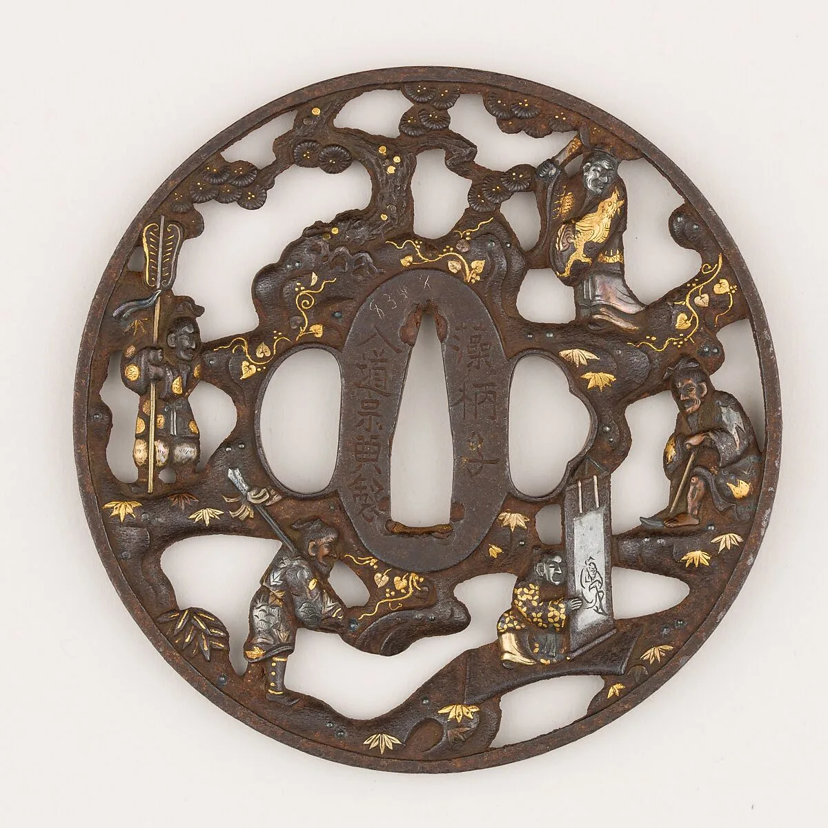 Sword Guard (<i>Tsuba</i>) With (probably) the Motif of The Seven Sages in the Bamboo Groove (竹林七賢か透鐔) — Unknown