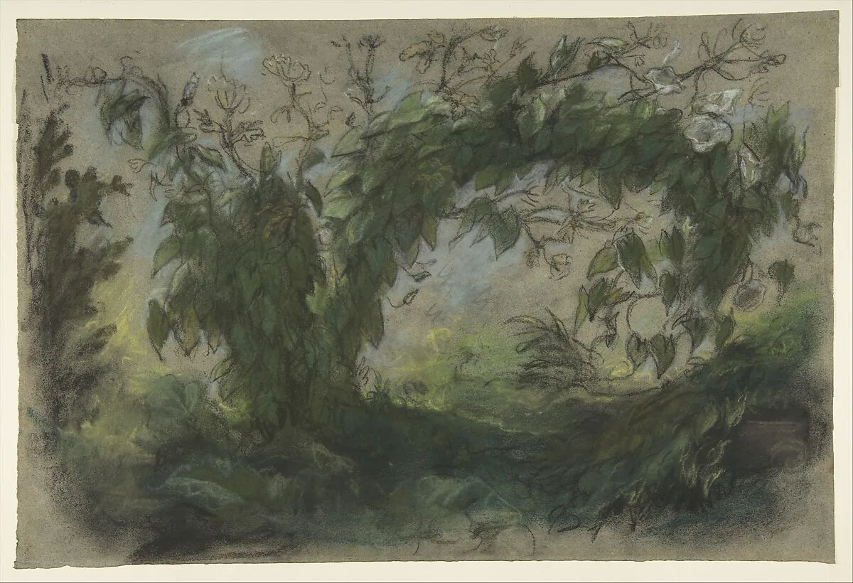 Arch of Morning Glories, Study for "A Basket of Flowers" — Eugène Delacroix