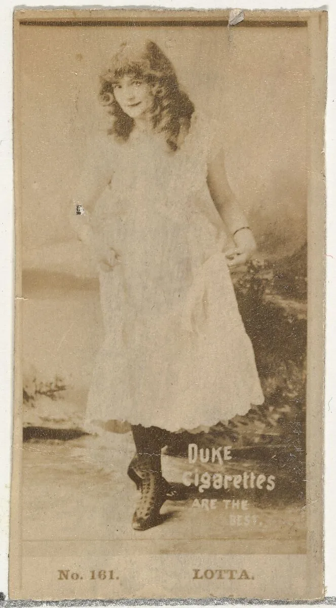 Card Number 161, Lotta, from the Actors and Actresses series (N145-6) issued by Duke Sons & Co. to promote Duke Cigarettes — W. Duke, Sons & Co.