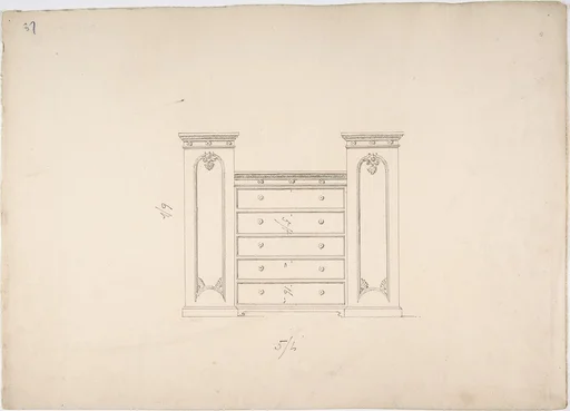 Design for a Cabinet with Central Drawers and Palmeate Ornament
