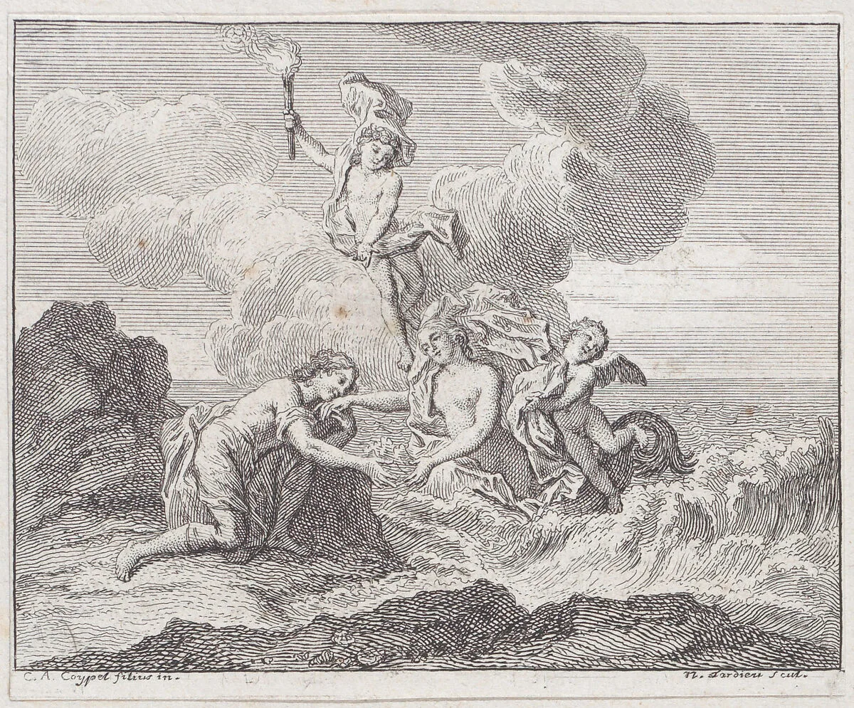Book 2, Fable 17: the man and the Siren (L'Homme et la Sirene) — Charles Antoine Coypel|Lamotte-Houdar|Jean de La Fontaine|Nicolas Henry Tardieu