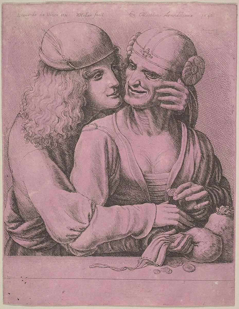 A young man caressing an old woman — Leonardo da Vinci|Wenceslaus Hollar|Thomas Howard, 14th Earl of Arundel (British, 1585–1646) and Aletheia Talbot, Countess of Arundel (British, ca. 1590–1654), m. 1606