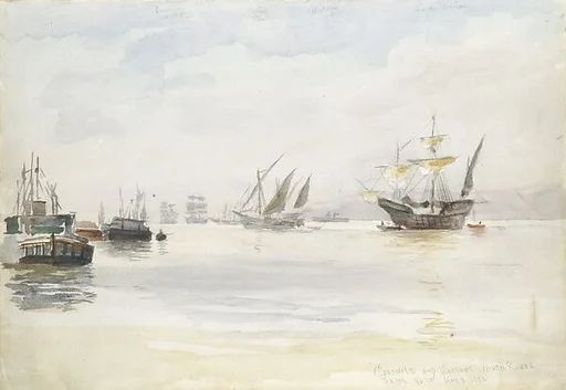 Caravels and Warships, North River from 96th Street; May 3, 1893