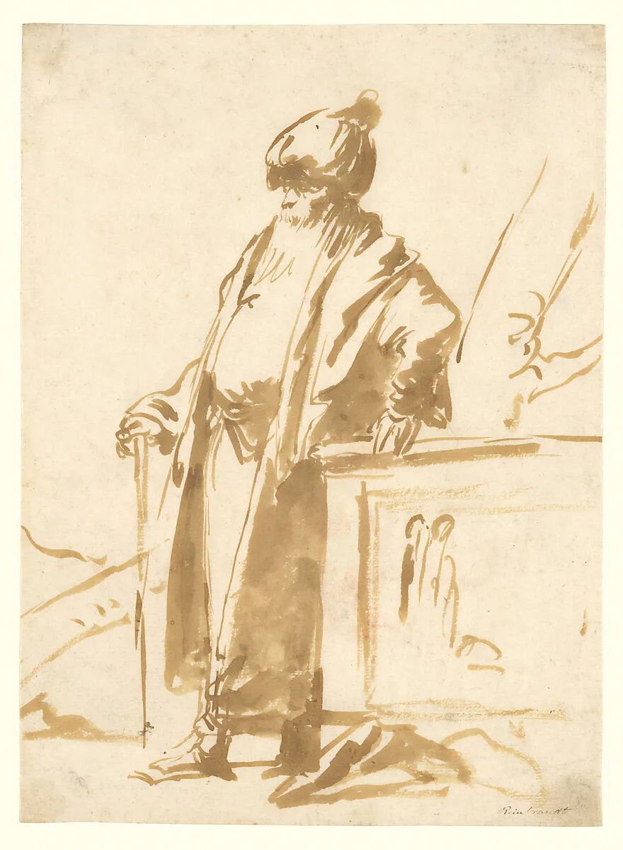 An Old Man in Oriental Dress, Standing by a Pagan Altar — Giovanni Domenico Tiepolo