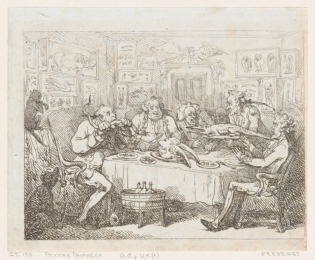 Sir Joseph Banks about to Eat an Alligator (‘The Fish Supper’) — Thomas Rowlandson|George Kearsley|Sir Joseph Banks
