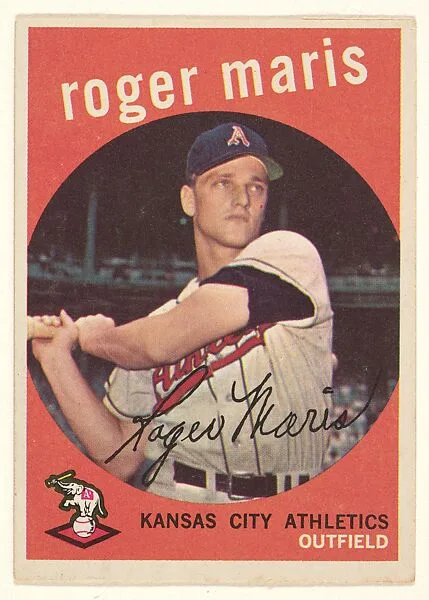 Roger Maris, Outfielder, Kansas City Athletics, from the "1959 Topps Regular Issue" series (R414-14), issued by Topps Chewing Gum Company. — Topps Chewing Gum Company