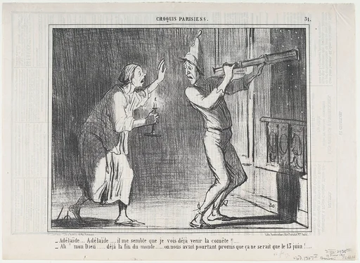 Adèlaïde...Il me semble que je vois...la comète! (Adelaide...I think I see the comet!), from Croquis Parisiens, published in Le Charivari, February 18, 1857